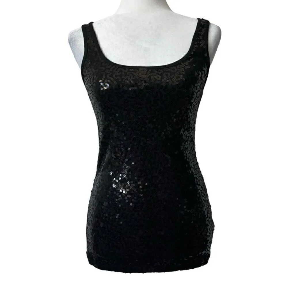 Old Navy Sequin Tank Top Black Disco Party SZ S
